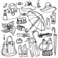 Outline Vector Female Accessories Set Hand drowing Sketch