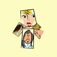 Vector portraits of three girls and one man
