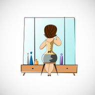 Girl preens before a mirror Vector sketch