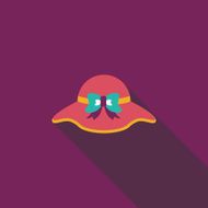 Women hat flat icon with long shadow N28