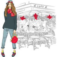 Vector lovely fashion girl in Paris