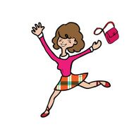 Happy woman jumping purse