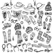 Outline Sketch Female Accessories Set Autumn winter