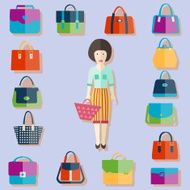Flat icons set of fashion bags N3