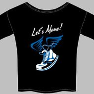 Black T-shirt printed with a winged sneaker