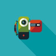 Video camera flat icon with long shadow N20