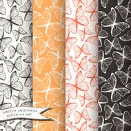Outline butterflies seamless patterns set N2