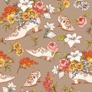 Seamless Vintage Flowers and Shoes Background N2