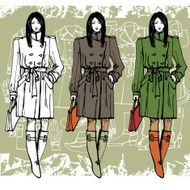 Fashion girl in coat Grunge background Sketch style