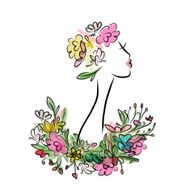Female profile with floral hairstyle for your design N2