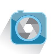 blue camera icon on white background