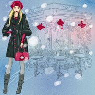 vector beautiful fashionable girl in Paris