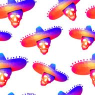 Seamless background with skull in sombrero