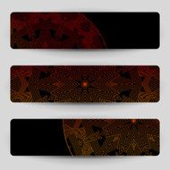 Black banners with red geometric decoration