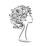 Female profile with floral hairstyle for your design N3