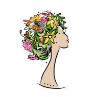 Female profile with floral hairstyle for your design N4