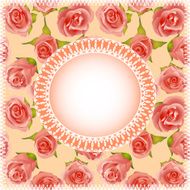 background with roses and lace circle for text