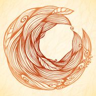 Vintage doodle leaves ornate circle frame N2