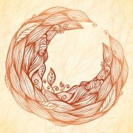 Vintage doodle leaves ornate circle frame N3