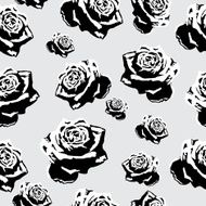 Seamless black-and-white flowers roses pattern for background