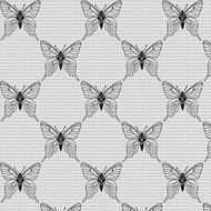Black and white seamless with butterflies on the voile