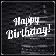 Vector birthday card with text and cake on metal background