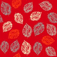 Seamless pattern with leaves on red background