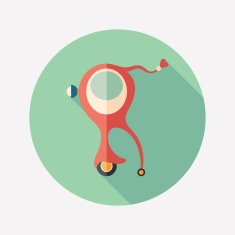 Red funny retro car flat round icon with long shadows