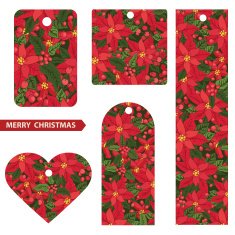 Christmas tags with red poinsettia background