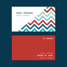 Vector colorful ikat chevron horizontal corner frame pattern business cards
