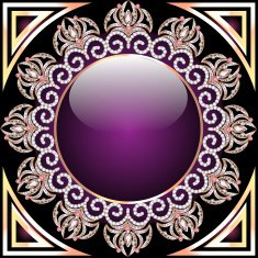 background with glass circle and purple ornaments precious