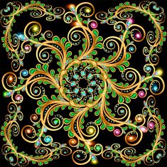 background with gold ornament and leaves of precious stones