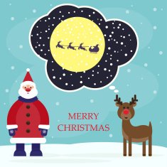 funny cartoon winter holidays background with Santa and amusing deer N2