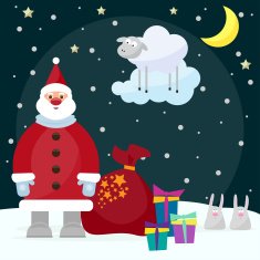 funny picture with Santa rabbits bright gifts N2