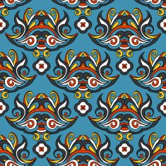 Ethnic Vector Damask Flower Seamless Pattern