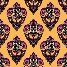 Festive Summer Vector Damask Flower Seamless Pattern