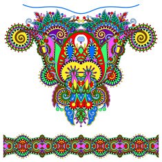 Neckline ornate floral paisley embroidery fashion design N4