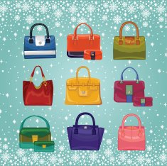 Coloured fashion women's handbags Winter background