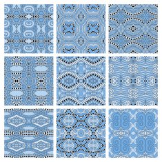 set of different seamless blue colour geometric pattern N2