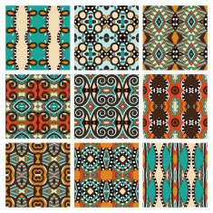 set of different seamless colored vintage geometric pattern tex N13