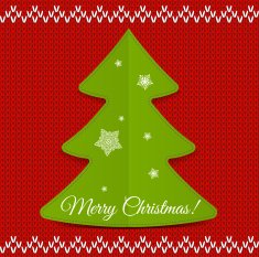 Christmas tree on knitted background with snowflakes