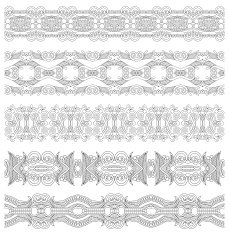 collection of seamless ornamental floral stripes black and whit N2