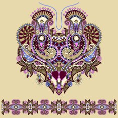 Neckline ornate floral paisley embroidery fashion design N7