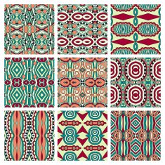 set of different seamless colored vintage geometric pattern tex N38