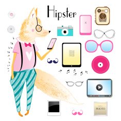 hipster fox and objects