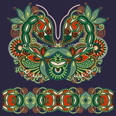 Neckline ornate floral paisley embroidery fashion design ukrain N15