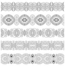 collection of seamless ornamental floral stripes black and whit N6