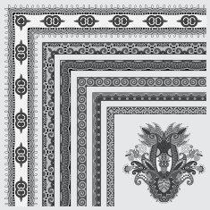 grey set of seamless ornamental floral stripes