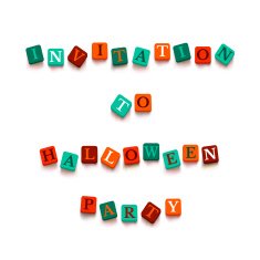 Words "invitation to Halloween party" with colorful blocks