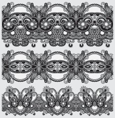 grey collection of seamless ornamental floral stripes N3